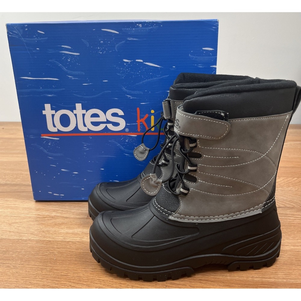 Totes Abrams Youth Winter Snow Boots Grey Big Boys Size 5 NEW